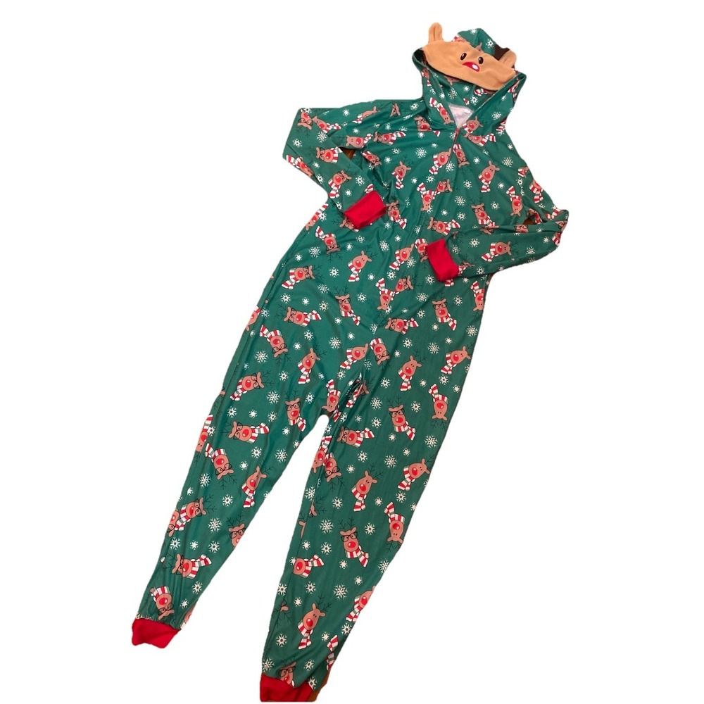 Adult Men  Rudolph pajama One Piece Sz S Green‎ Christmas